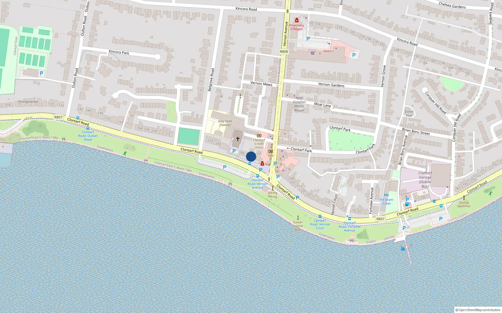 Overhead map showing the location of Apt, 189 Clontarf Road, Dublin 3