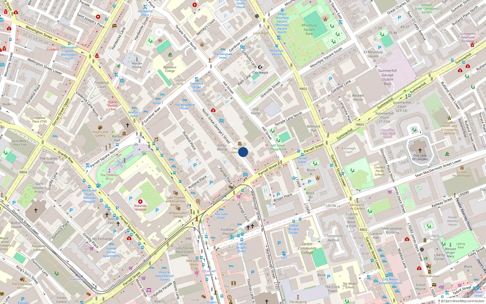 Overhead map showing the location of Apt 19, 33 North Great George's Street, Dublin 1