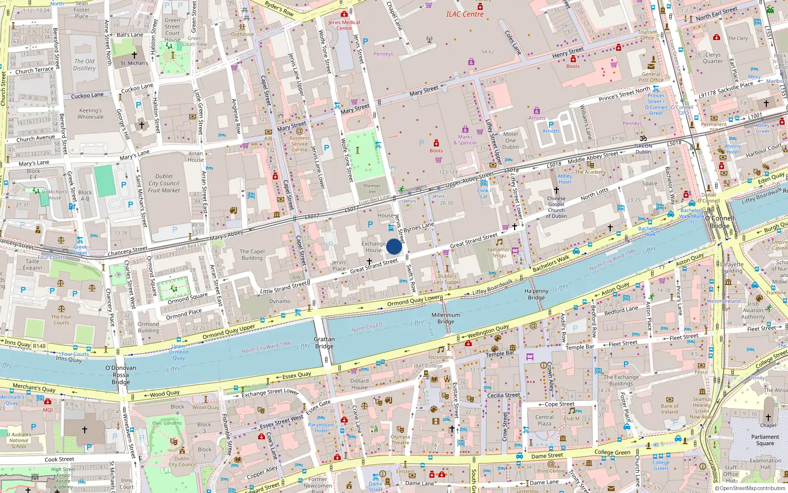 Overhead map showing the location of Apt 19, 68 Jervis St, Dublin 1