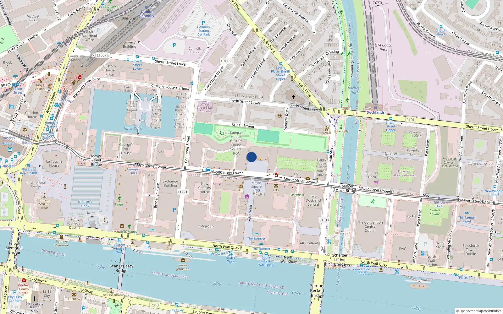 Overhead map showing the location of Apt 19 Burton House, Custom House Square, Lr Mayor St Dublin 1