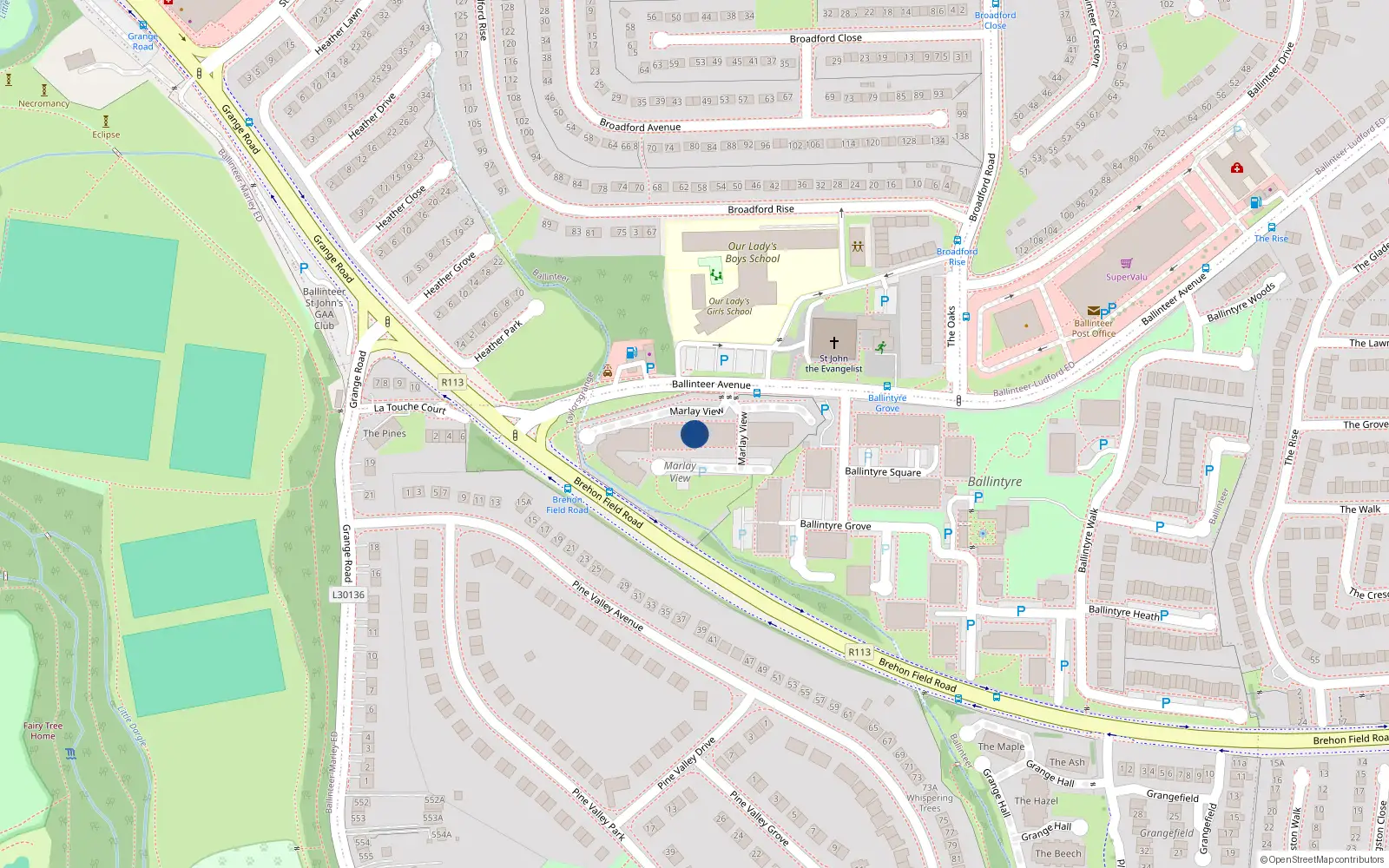 Overhead map showing the location of Apt. 19 Marlay View, Ballinteer Avenue, Dublin 16