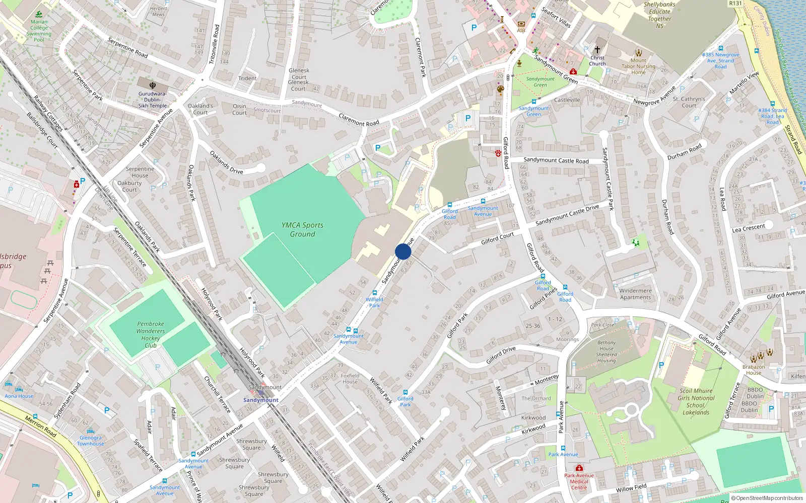 Overhead map showing the location of Apt 19 Shrewsbury Square, Sandymount Avenue, Sandymount