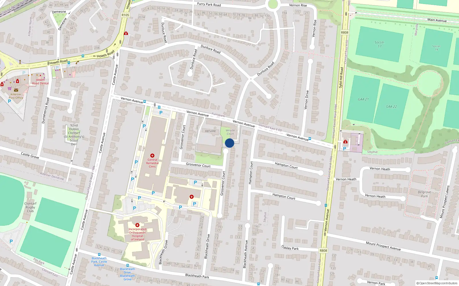 Overhead map showing the location of Apt. 19 Verville Court, Vernon Avenue, 19 Verville Court, Clontarf