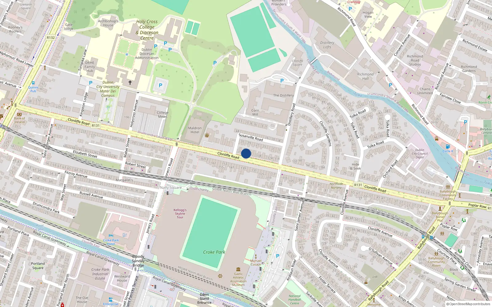 Overhead map showing the location of Apt 2, 144 Clonliffe Road, Drumcondra