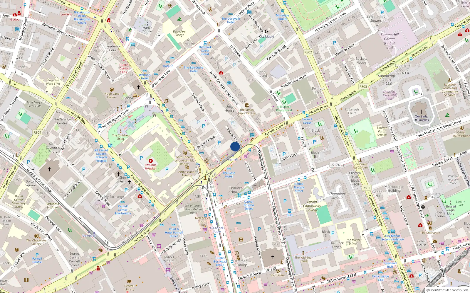 Overhead map showing the location of Apt 2, 154 Parnell Street, Dublin 1