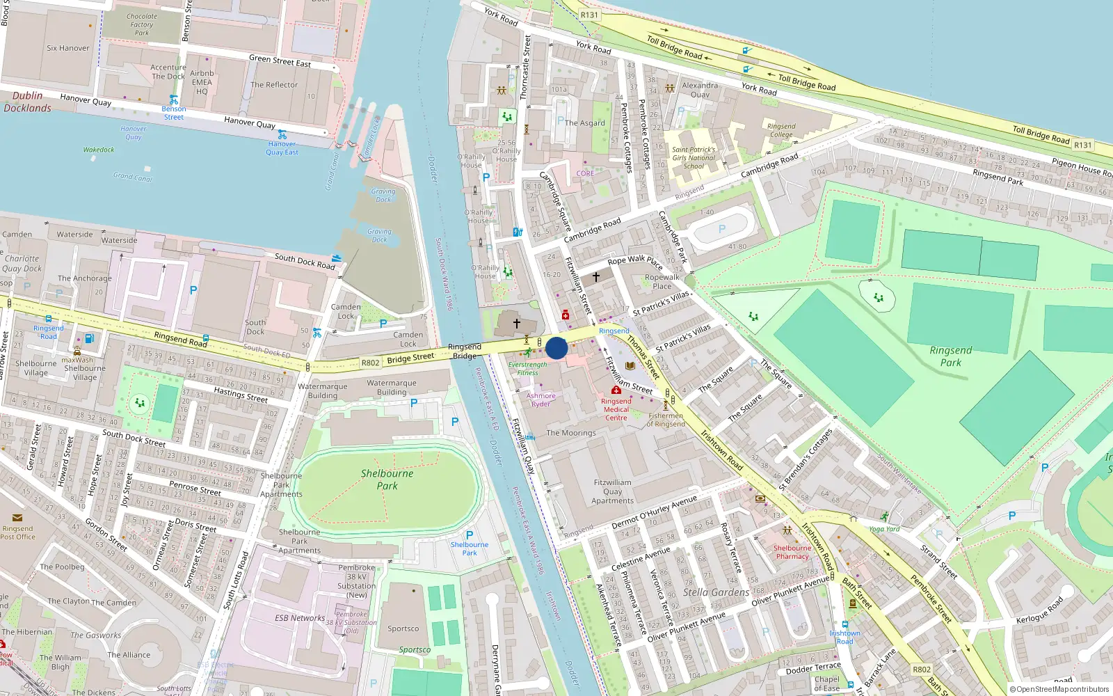 Overhead map showing the location of D04 EH30, Ringsend, Pembroke East A Ward 1986, Dublin