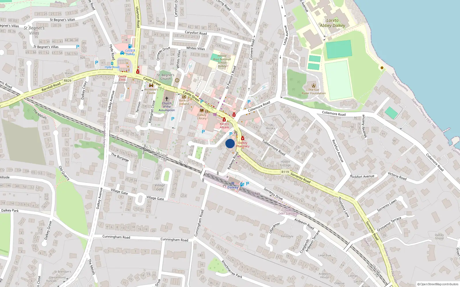 Overhead map showing the location of Apt 2 2 St Patricks Avenue, Dalkey, Co Dublin