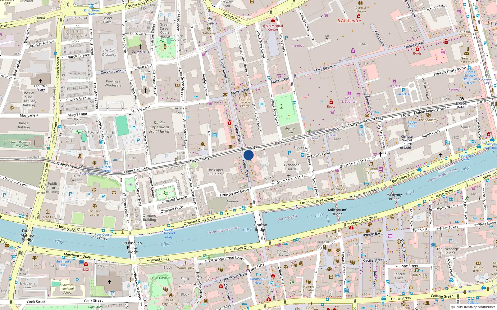 Overhead map showing the location of Apt 2, 20 Capel Street, Dublin 1