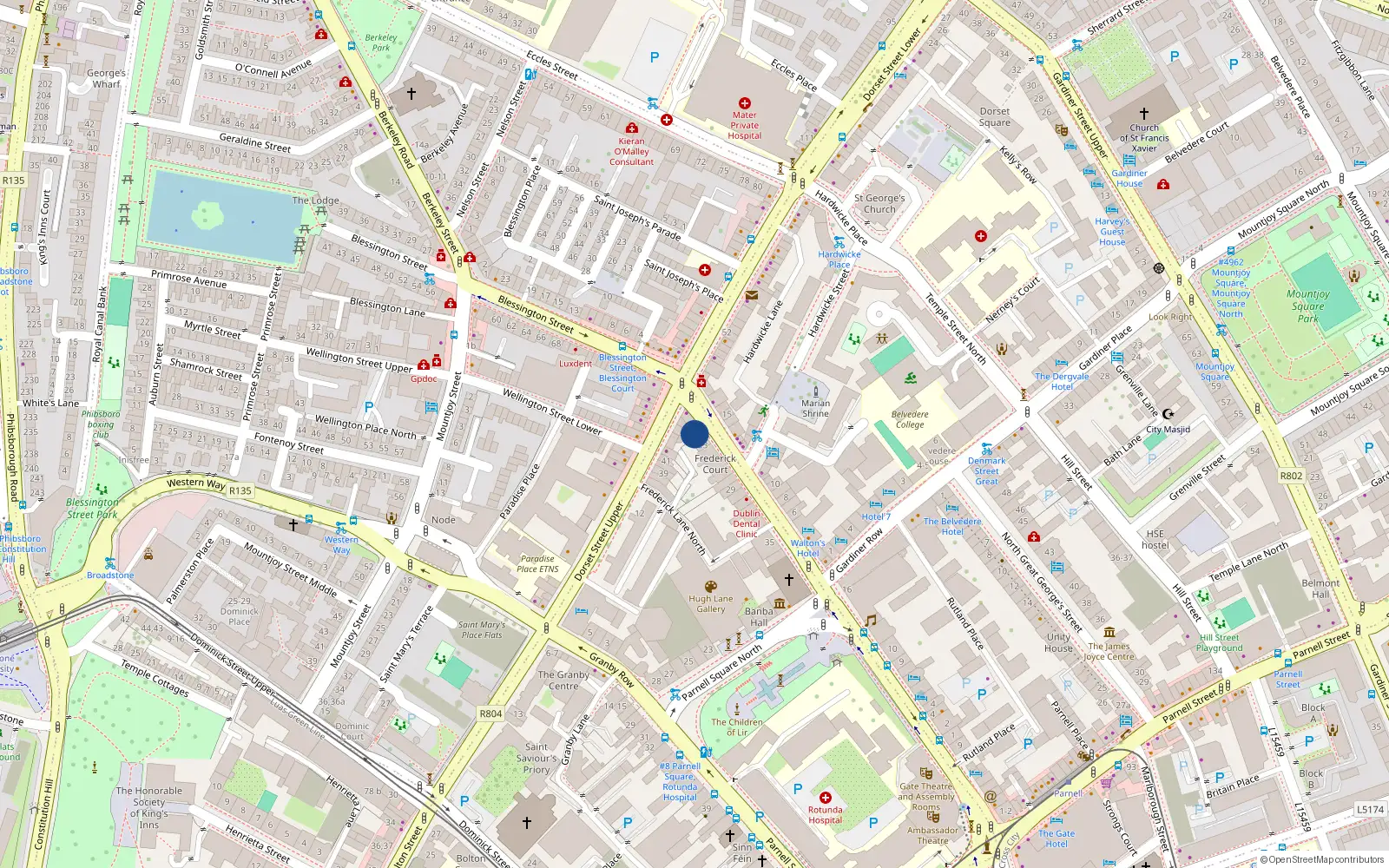 Overhead map showing the location of Apt 2, 21 Frederick Street North, Dublin 1