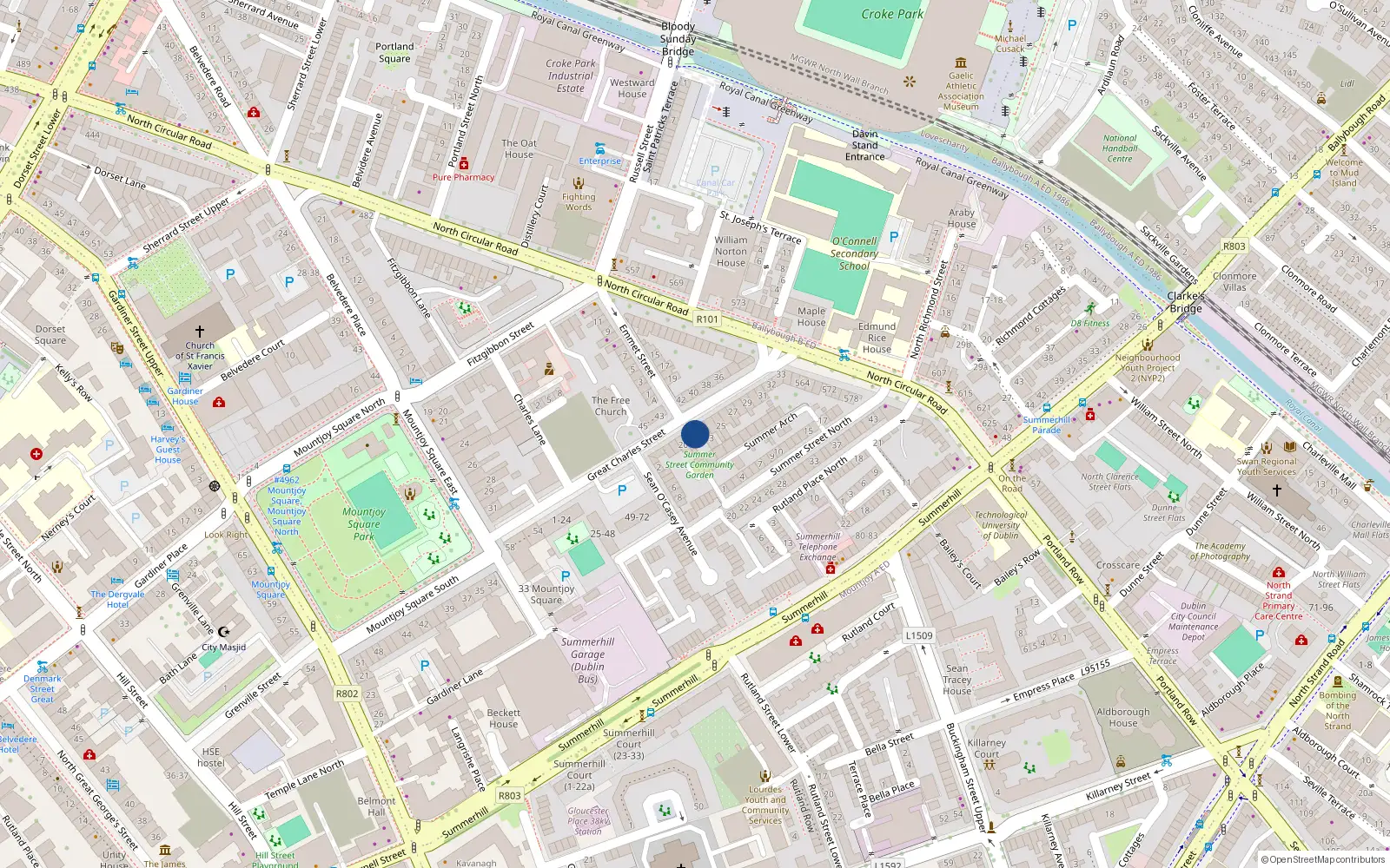 Overhead map showing the location of Apt 2, 22 North Great Charles St, Dublin 1
