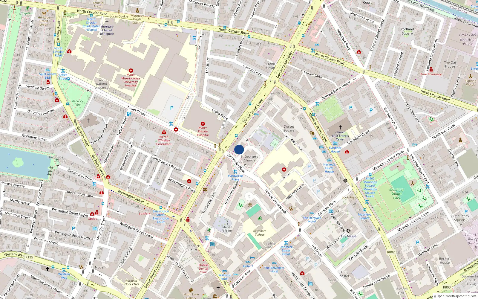 Overhead map showing the location of Apt 2, 3 Georges Place, Dorset St Lower Dublin 1