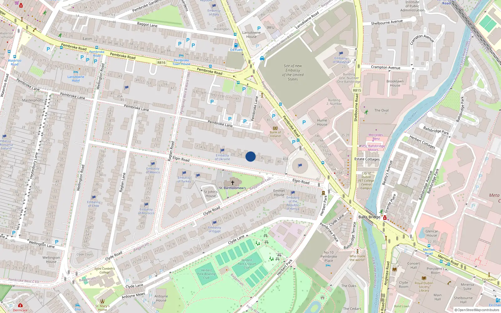 Overhead map showing the location of Apt 2, 30 Elgin Road, Ballsbridge Dublin 4