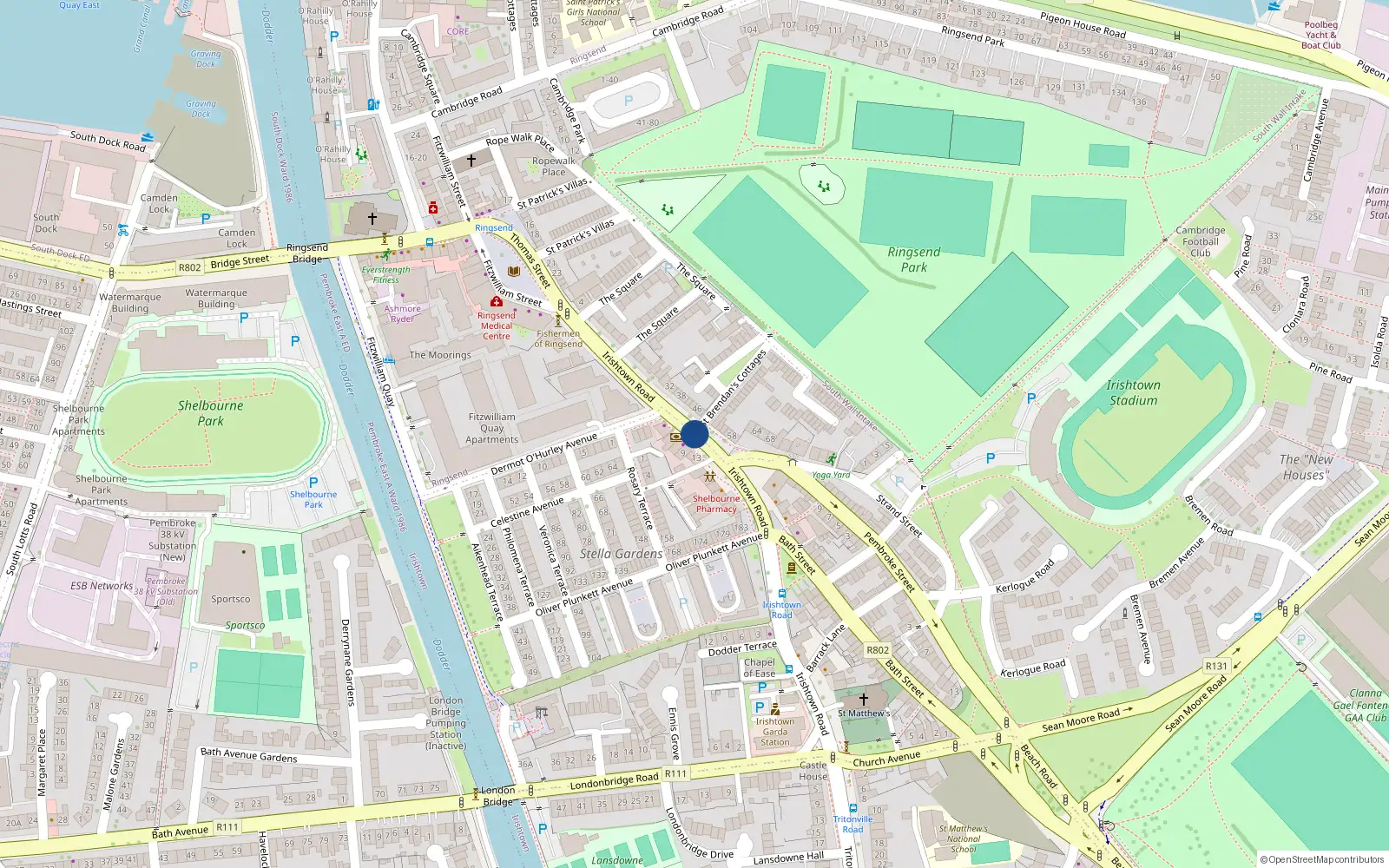 Overhead map showing the location of Apt 2, 30 Irishtown Road, Ringsend