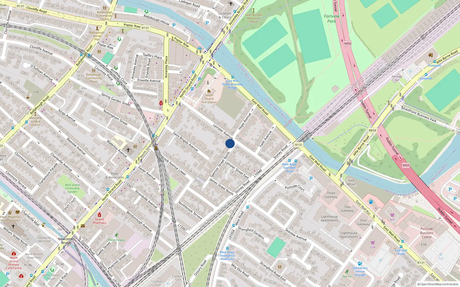 Overhead map showing the location of Apt 2, 39 Leinster Avenue, North Strand