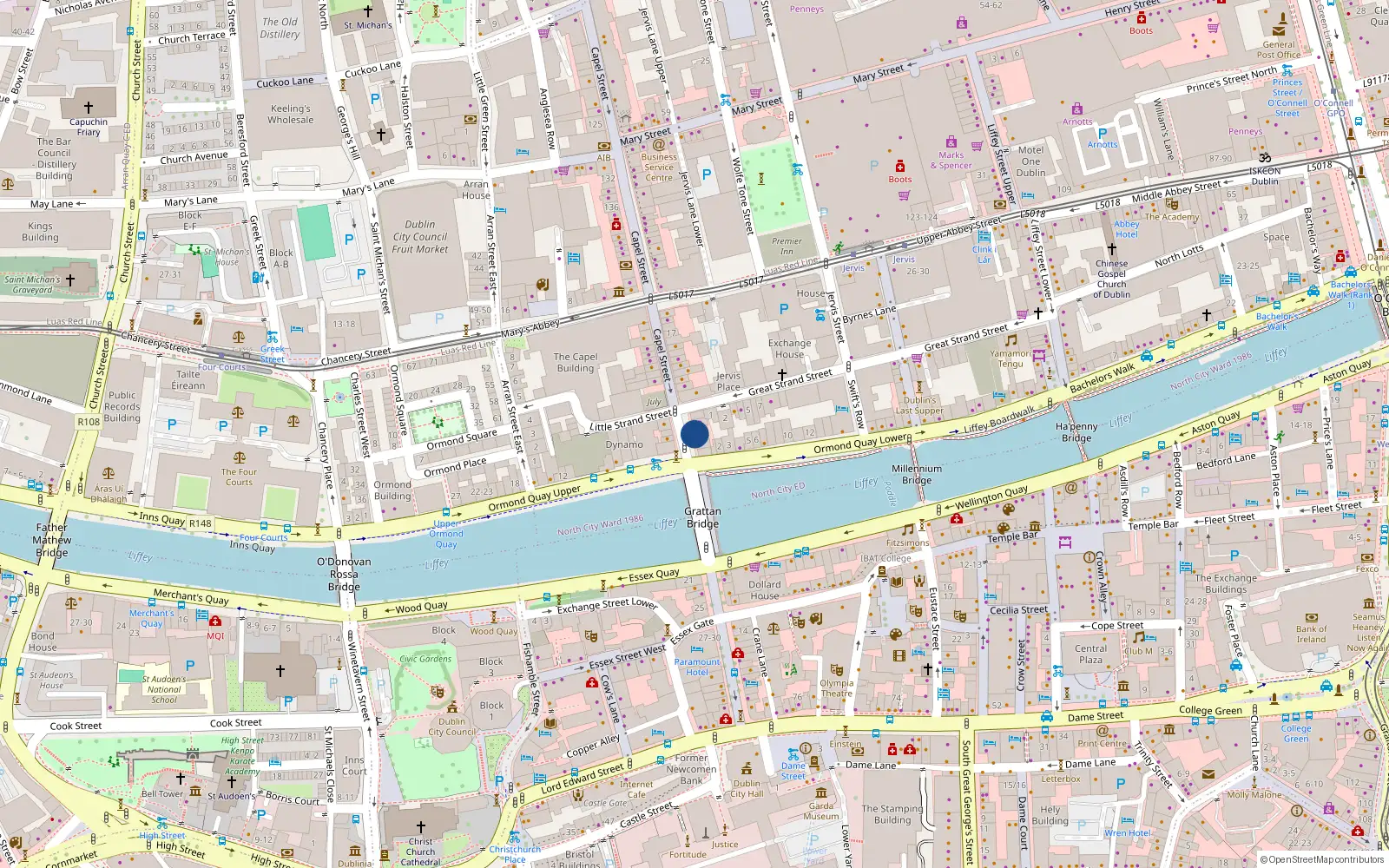 Overhead map showing the location of Apt 2, 4 Capel St, Dublin 1