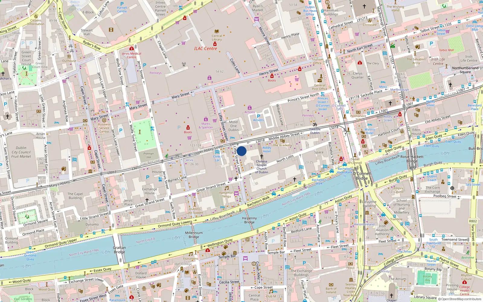Overhead map showing the location of Apt 2, 42 Middle Abbey Street, Dublin 1