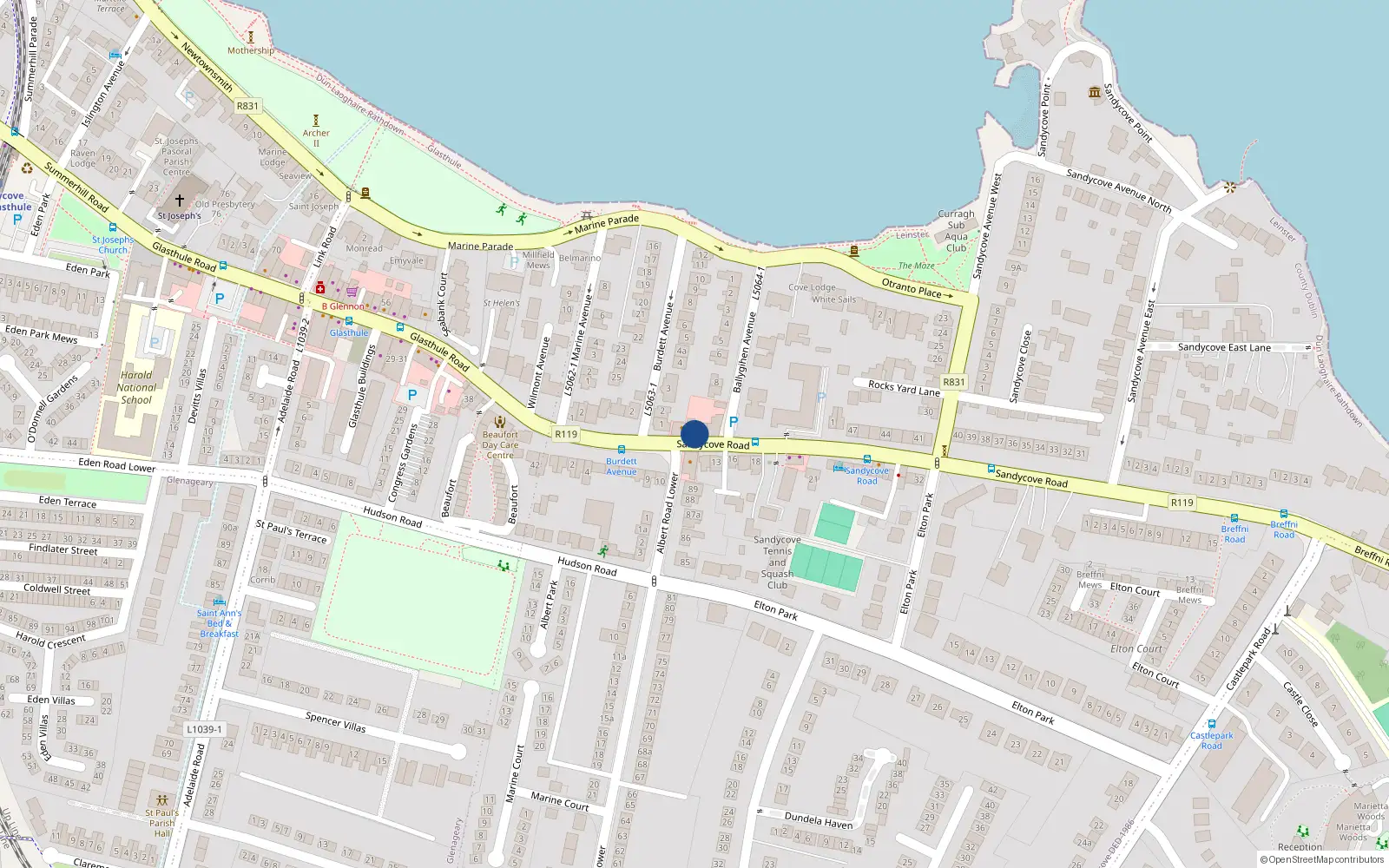 Overhead map showing the location of Apt 2, 48 Sandycove Road, Dun Laoghaire