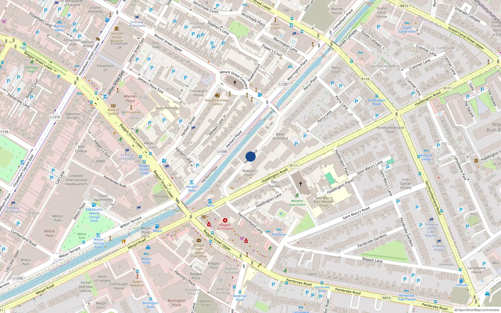 Overhead map showing the location of Apt 2 49 51 Percy Place, Ballsbridge, 51 Percy Place, Dublin 4