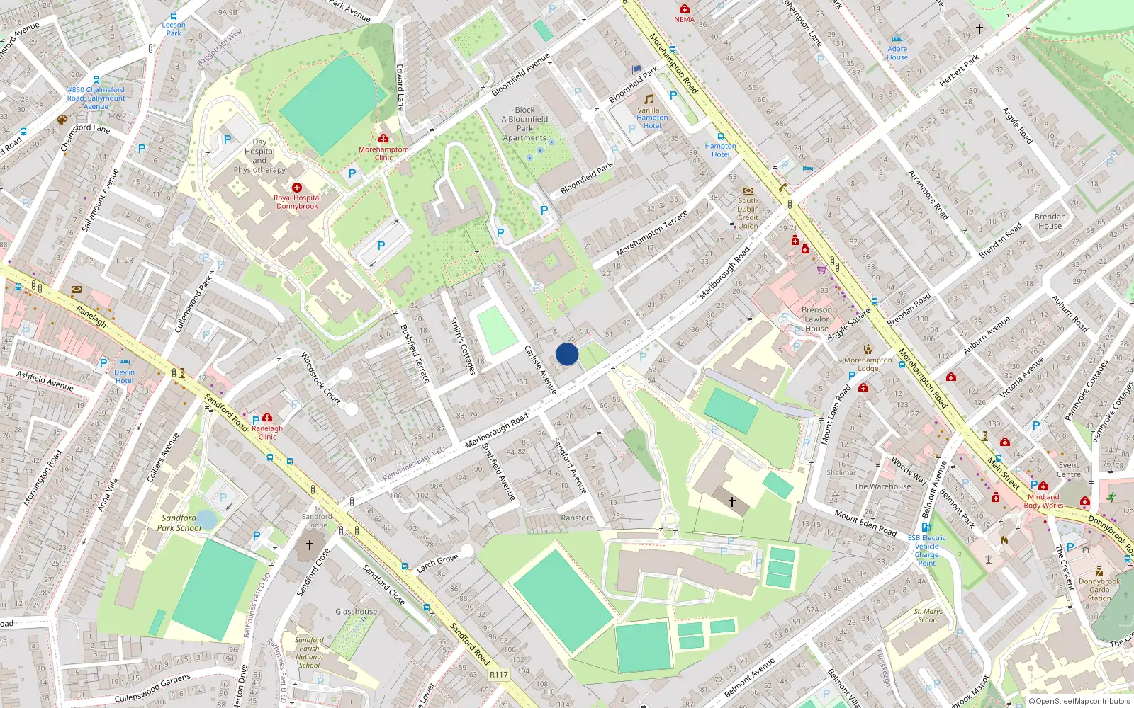 Overhead map showing the location of Apt 2, 57 Marlborough Road, Donnybrook