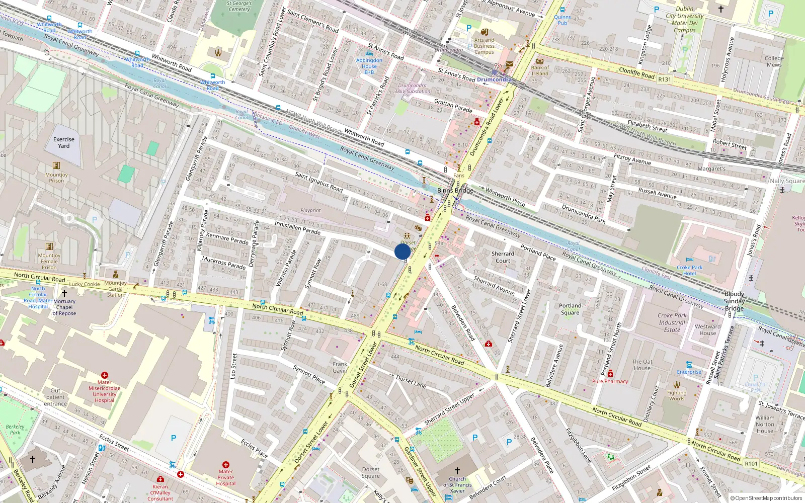 Overhead map showing the location of Apt 2, 67 Dorset Street Lower, Dublin 1