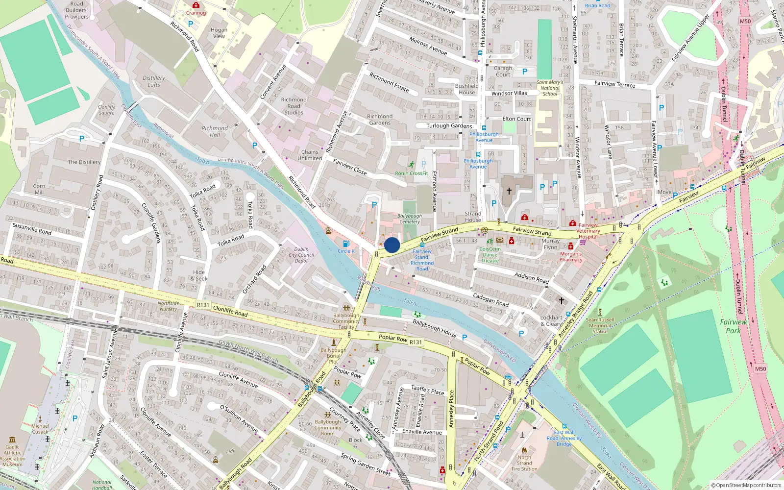 Overhead map showing the location of Apt 2 71 Fairview Strand, Dublin 3, 71 Fairview Strand, Dublin