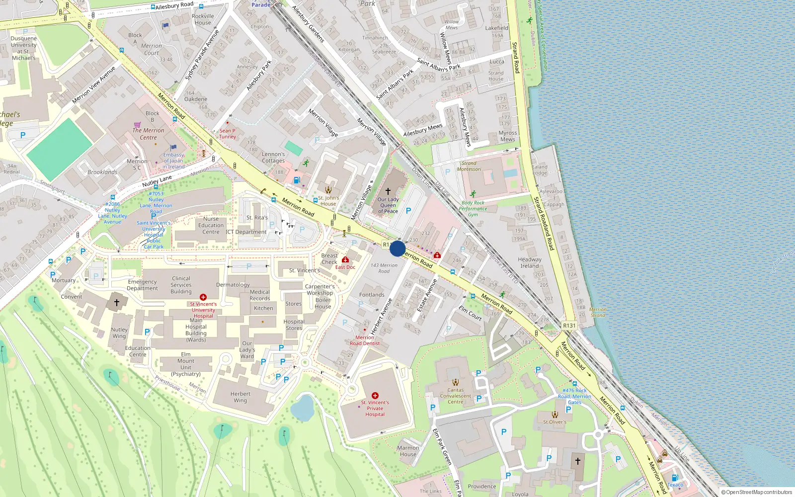 Overhead map showing the location of Apt 2 Block 1, Merrion Road, Merrion