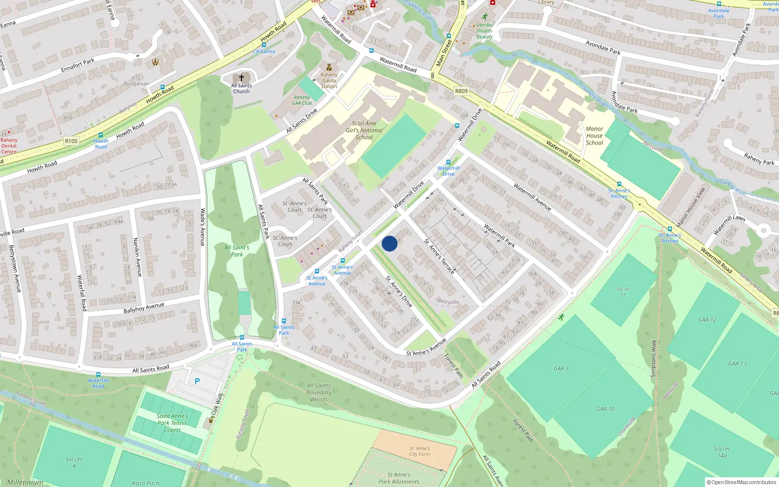 Overhead map showing the location of Apt 2 Block 4, 4 Watermill Drive, Dublin 5