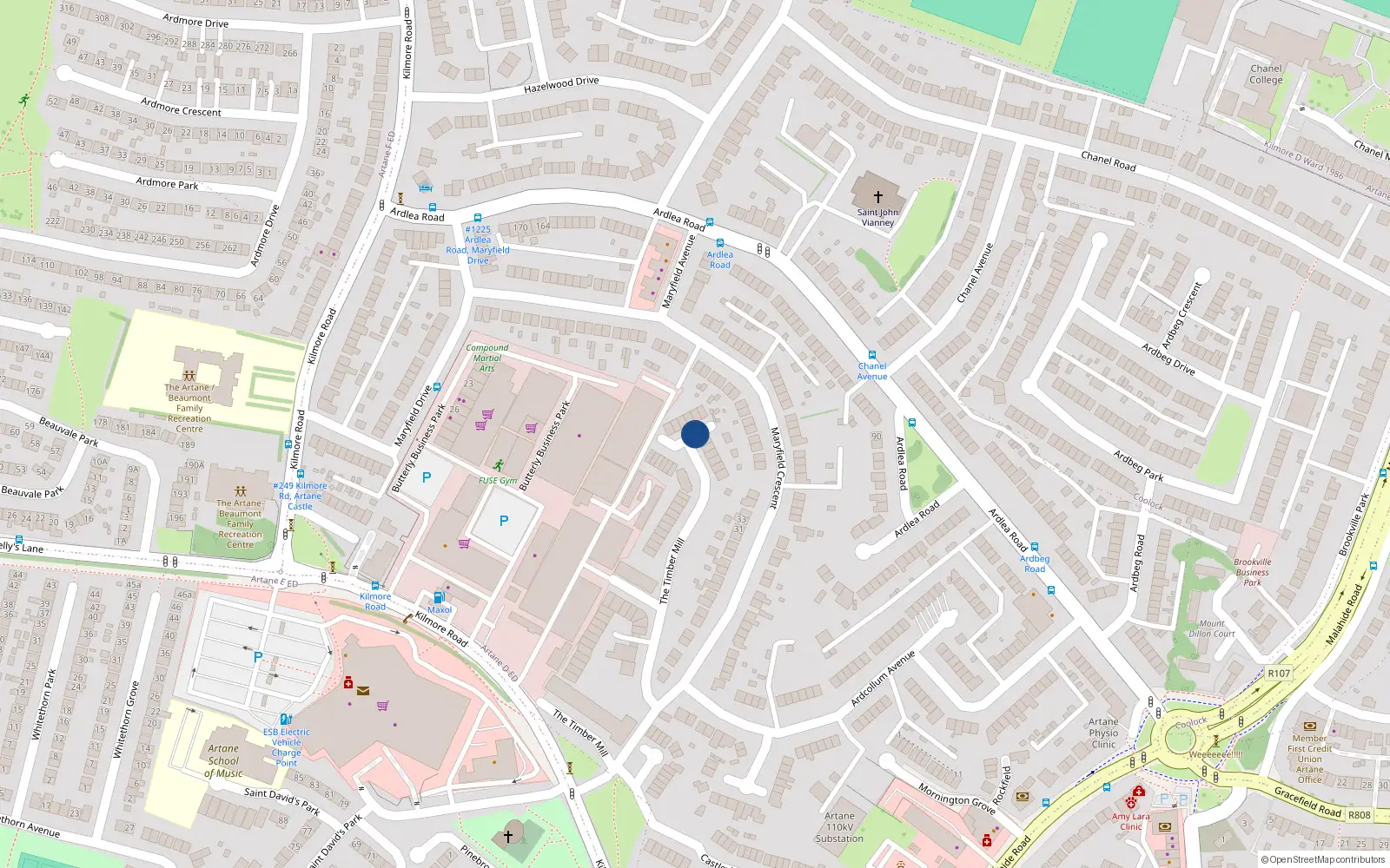Overhead map showing the location of Apt 2 Block C, Timber Mills, Artane