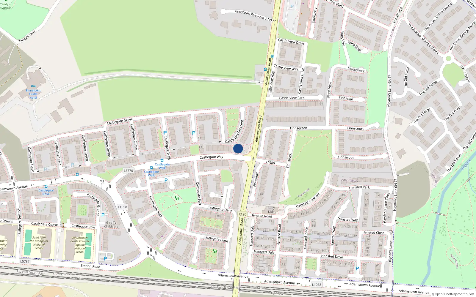 Overhead map showing the location of Apt 2 Castlegate Way, Adamstown Castle, Adamstown