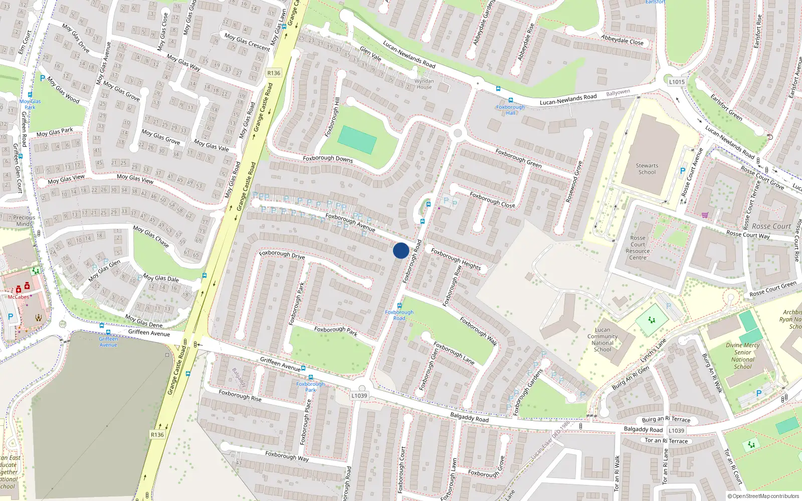 Overhead map showing the location of Apt 2, 2 Foxborough Road, Lucan