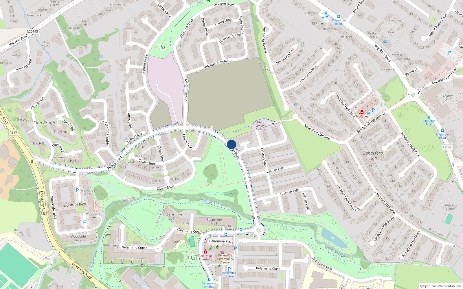 Overhead map showing the location of Apt. 2 Grainin Fidh, Aikens Village, Sandyford