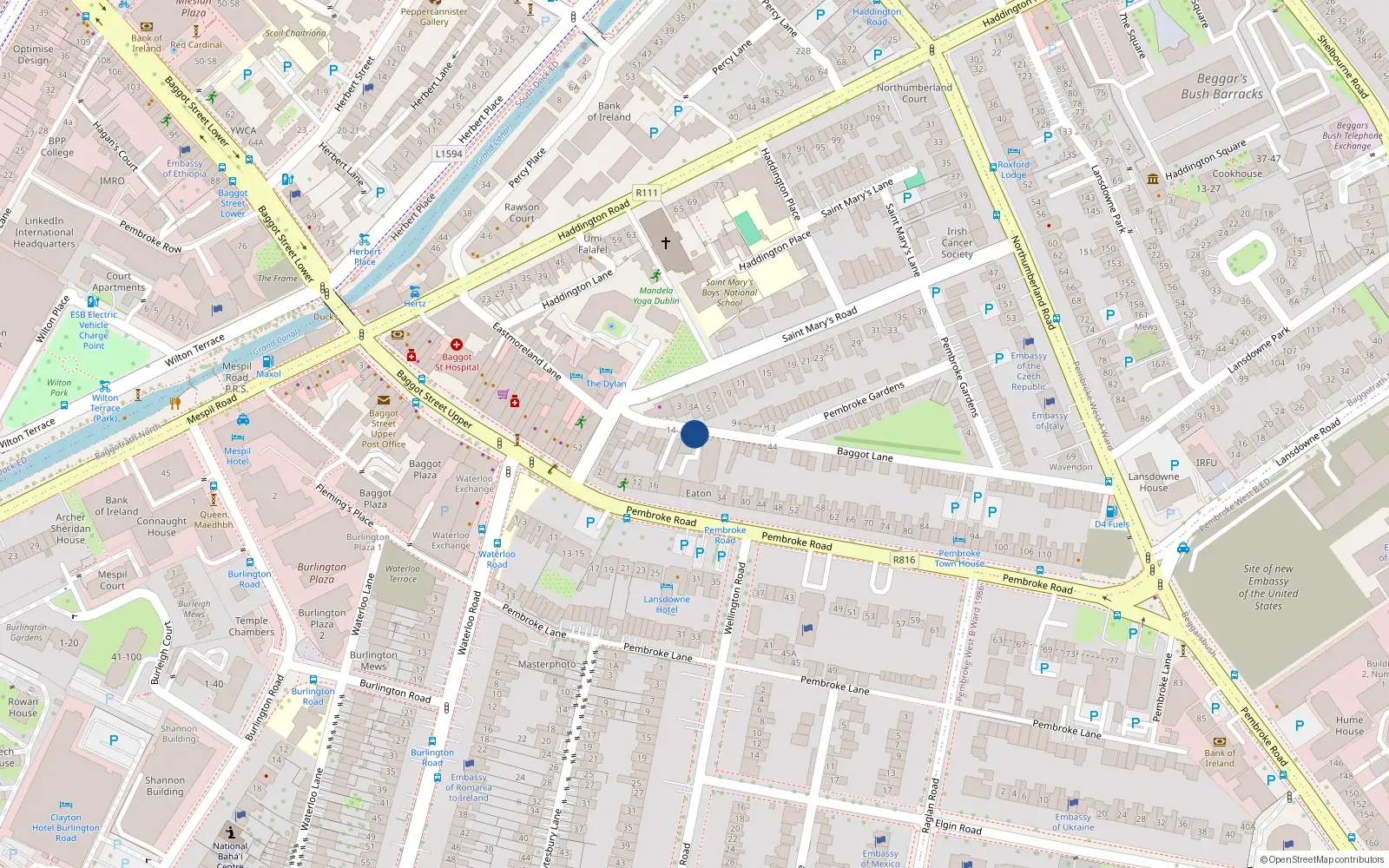 Overhead map showing the location of Apt 2 Herbert Mews, 22 Baggot Lane, Ballsbridge Dublin 4