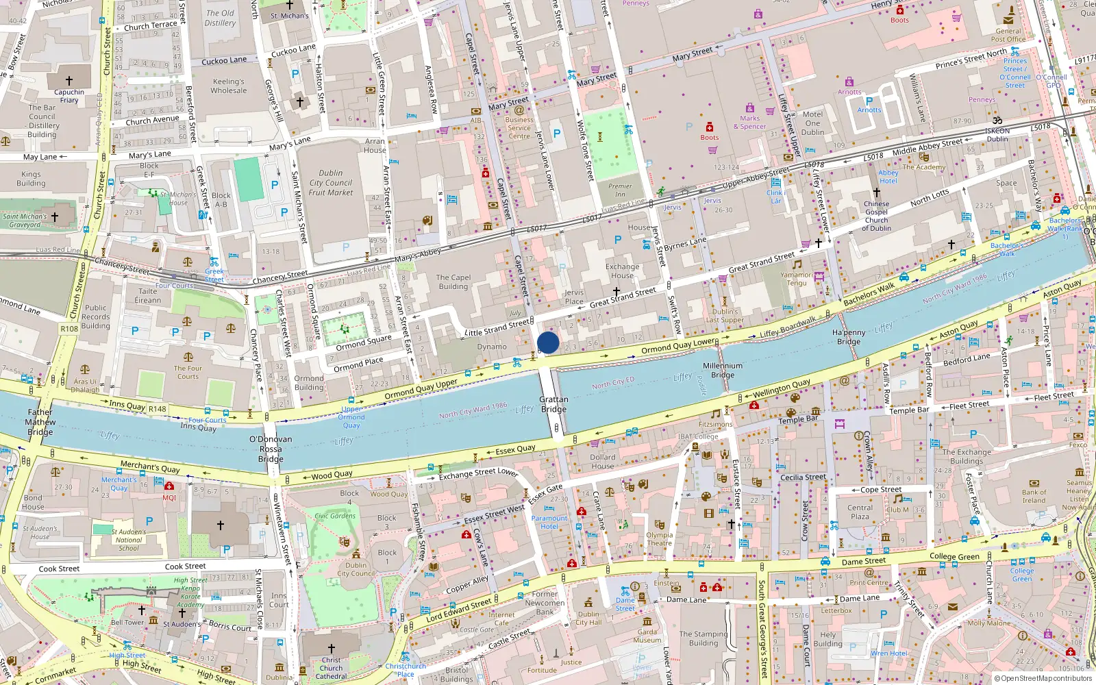 Overhead map showing the location of Apt 2, 3 Capel Street, Dublin 1