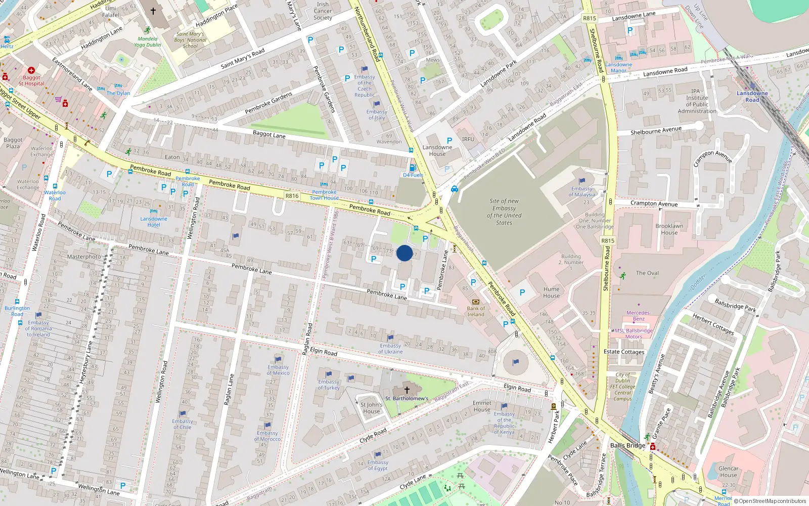 Overhead map showing the location of Apt 2 Pembroke Court, 75 Pembroke Road, Ballsbridge
