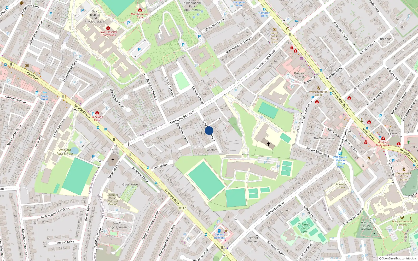Overhead map showing the location of Apt 2, Ransford, Sandford Avenue, Donnybrook