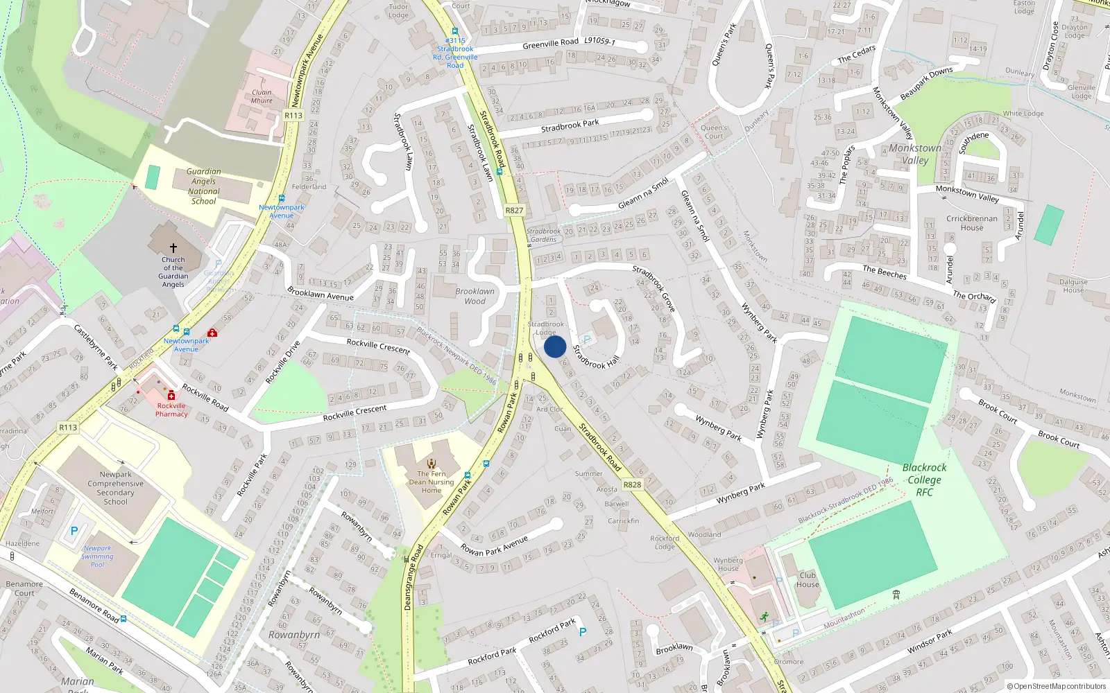 Overhead map showing the location of Apt 2, Stradbrook Hall, Blackrock
