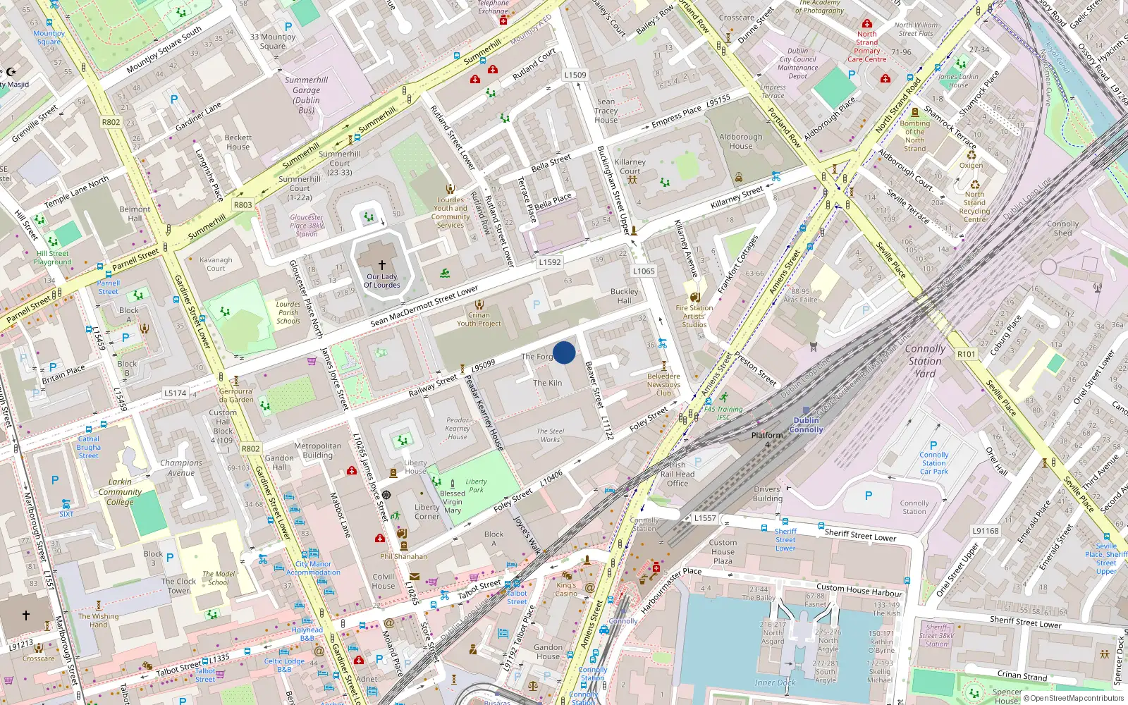 Overhead map showing the location of Apt 2, The Forge, Railway Street, Dublin 1