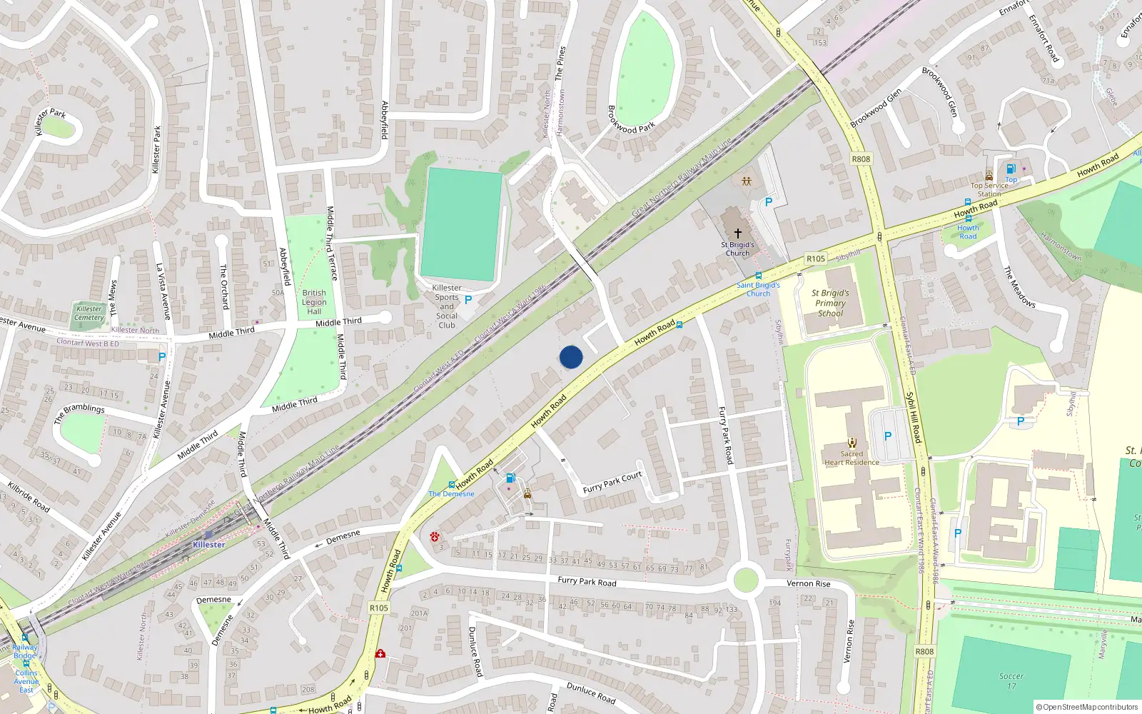 Overhead map showing the location of Apt 2, Venetian Hall, Howth Road Dublin 5