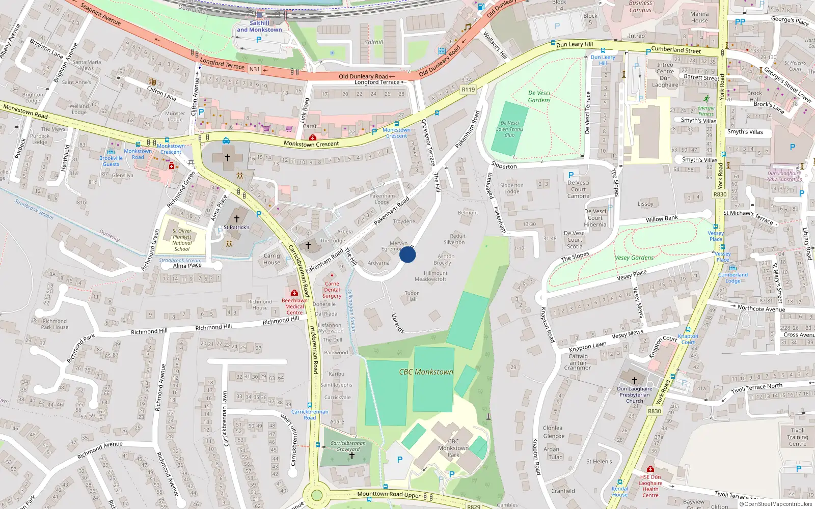 Overhead map showing the location of Apt 2 Woodville, The Hill, Monkstown