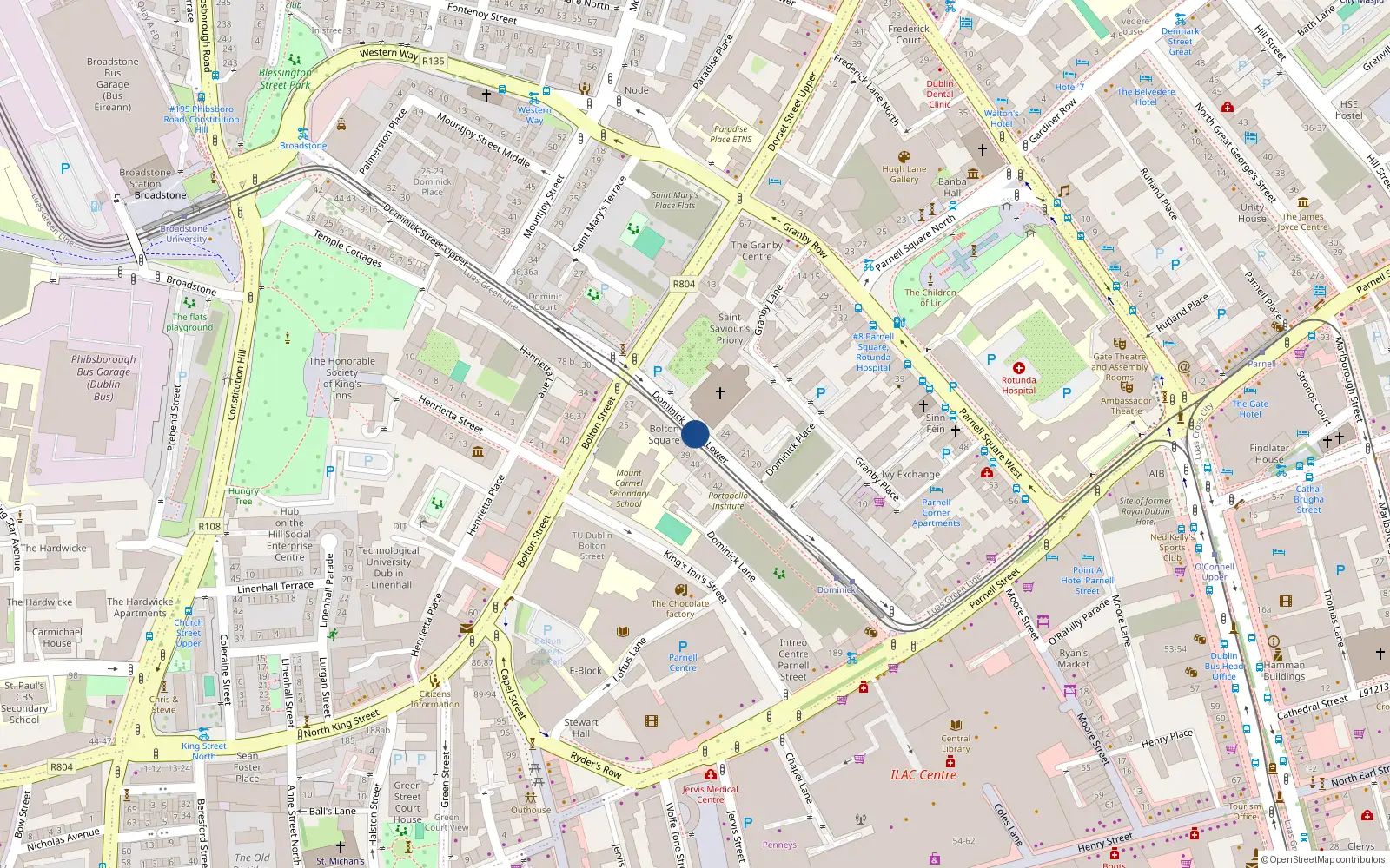 Overhead map showing the location of Apt 20 Bolton Square, 33 Dominick Street Lower, Dublin 1