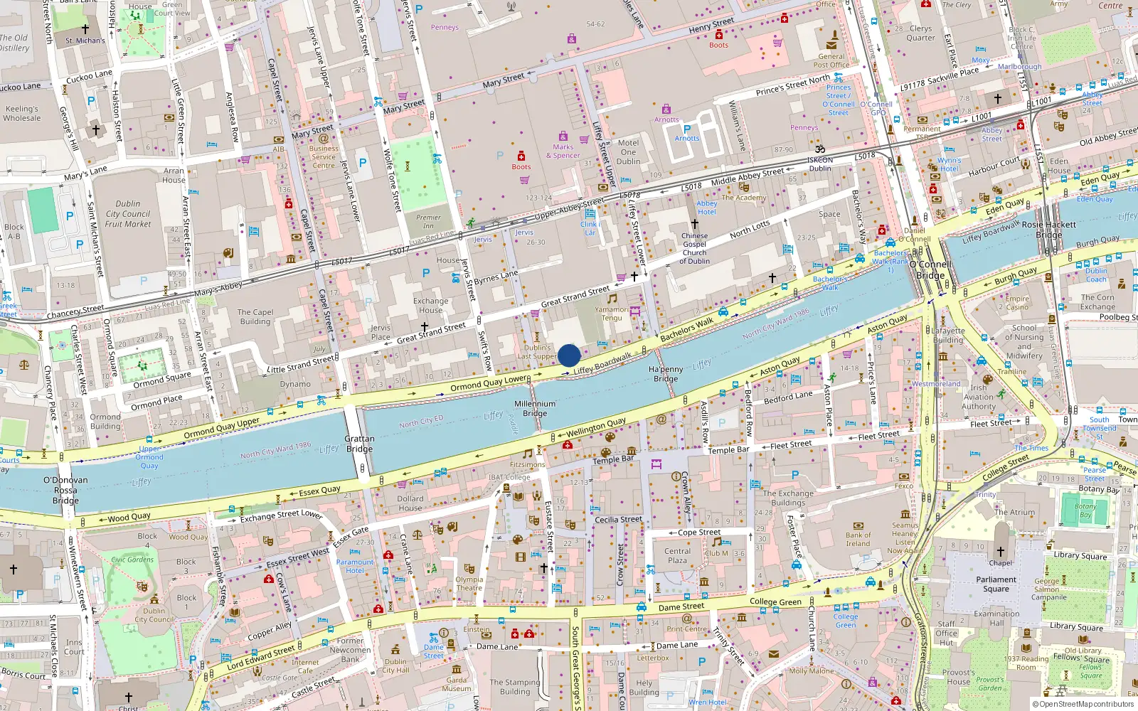 Overhead map showing the location of Apt 20 Butler Court, 30 Ormond Quay Lower, Dublin 1