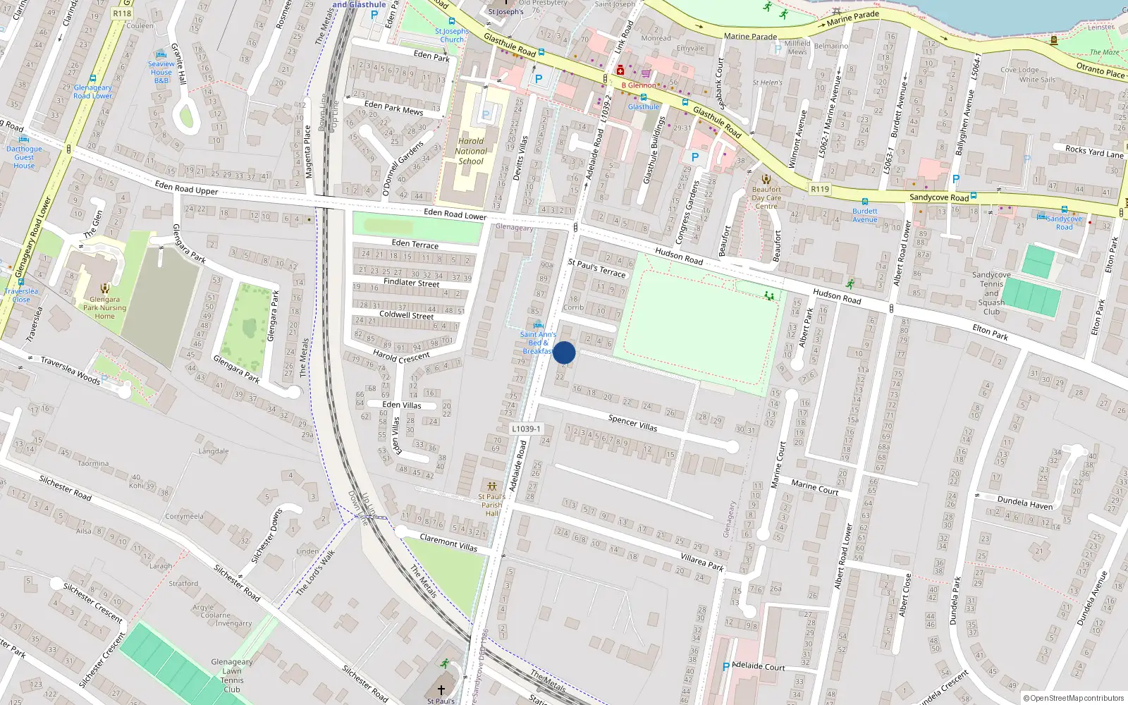 Overhead map showing the location of Apt 21 Adelaide Road, Dun Laoghaire, 21A Adelaide Road, Dublin