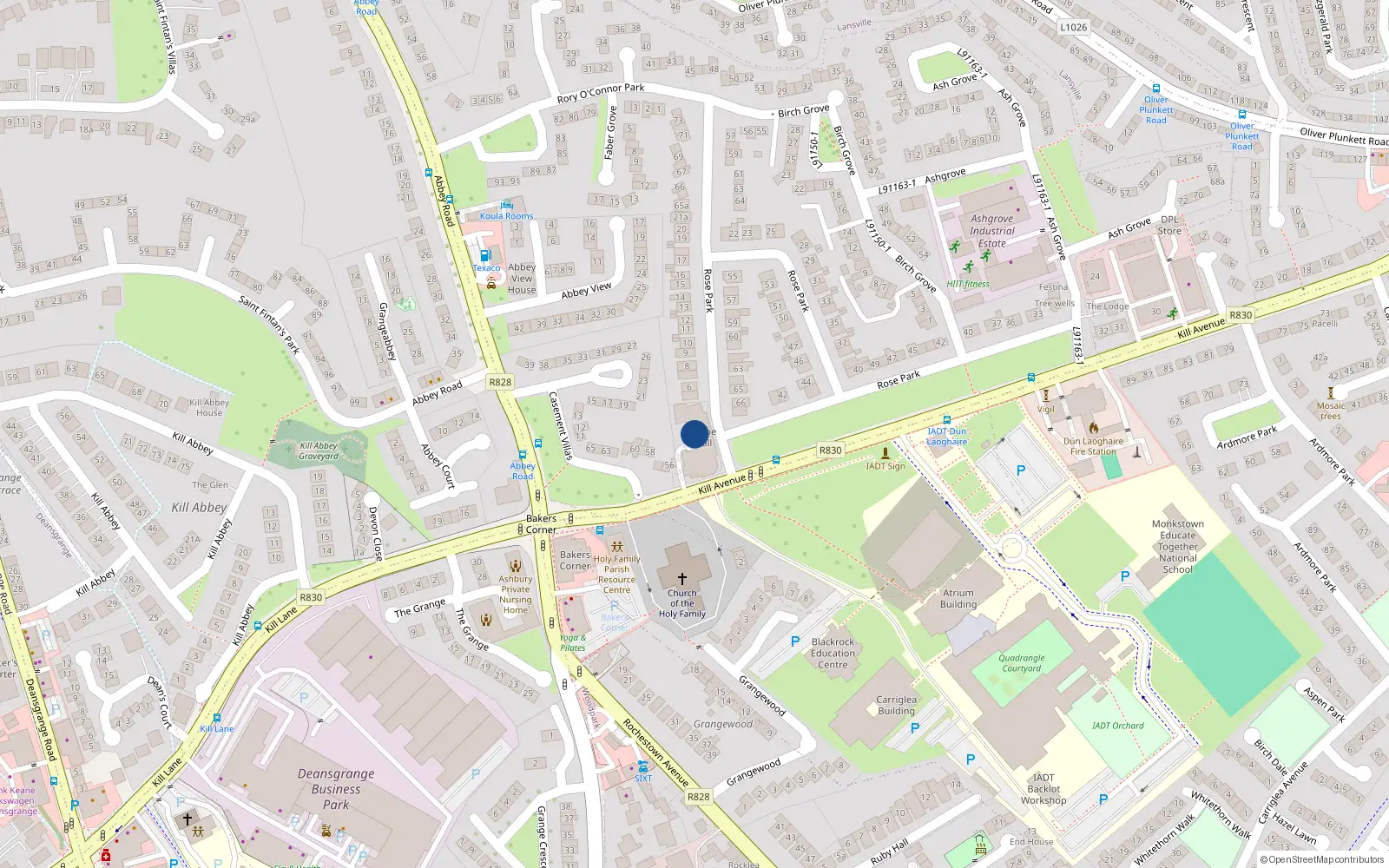 Overhead map showing the location of Apt 21 Glebe Hall, Kill Avenue, Dun Laoghaire