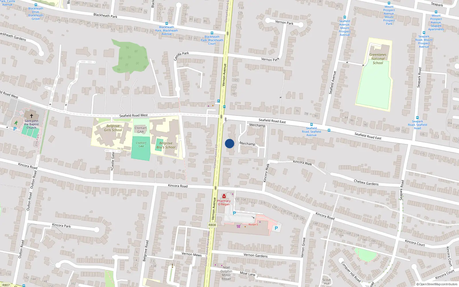 Overhead map showing the location of Apt 21 Merchamp Apts, Seafield East Road, Clontarf Dublin 3