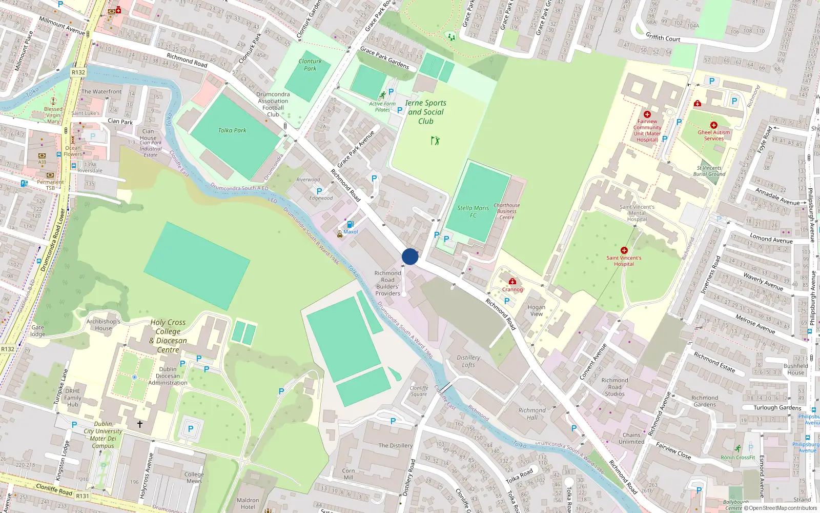 Overhead map showing the location of Apt 21 Weir House, Riverview Complex, Richmond Road, Richmond Road Dublin 3