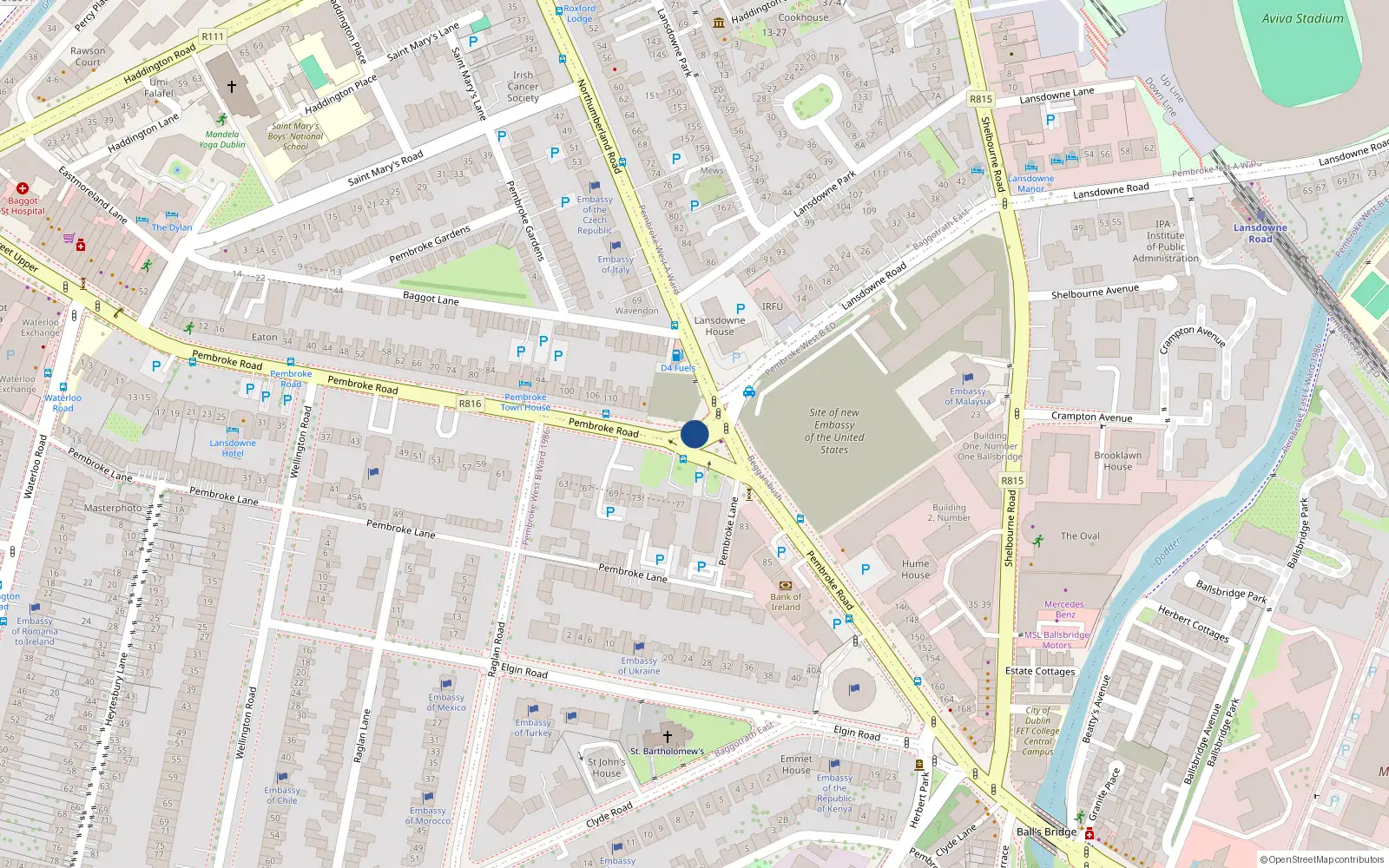 Overhead map showing the location of Apt 22 Arranmore, 13-17 Pembroke Road, Arranmore Dublin 4