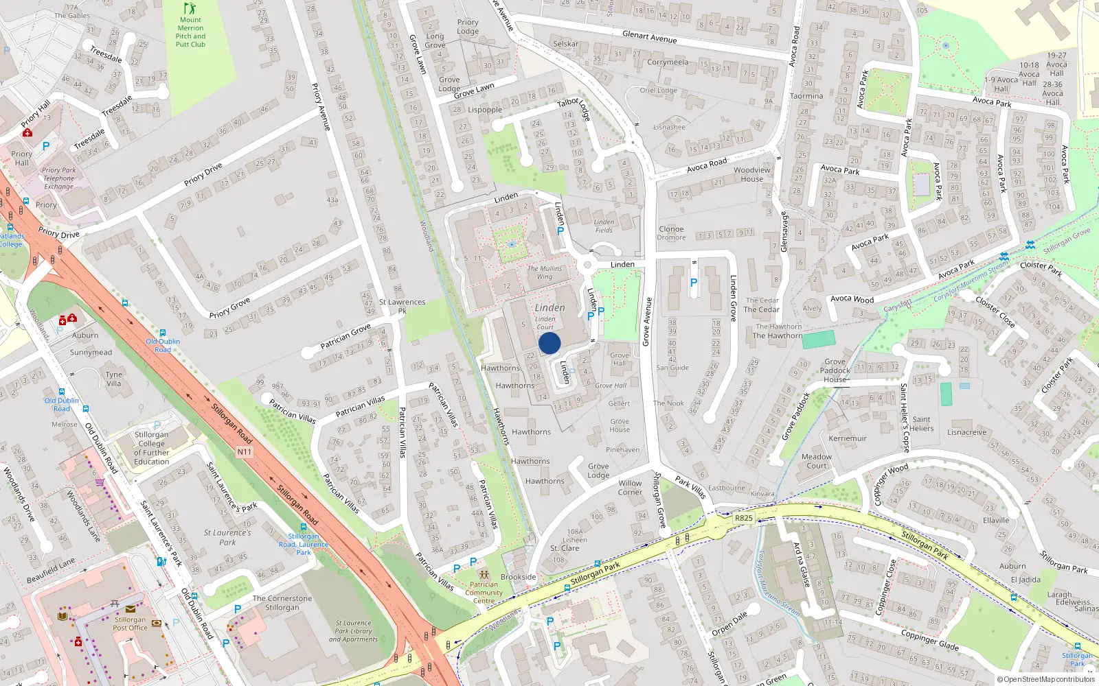 Overhead map showing the location of Apt 22 House 3, Linden Court Grove Avenue, Blackrock