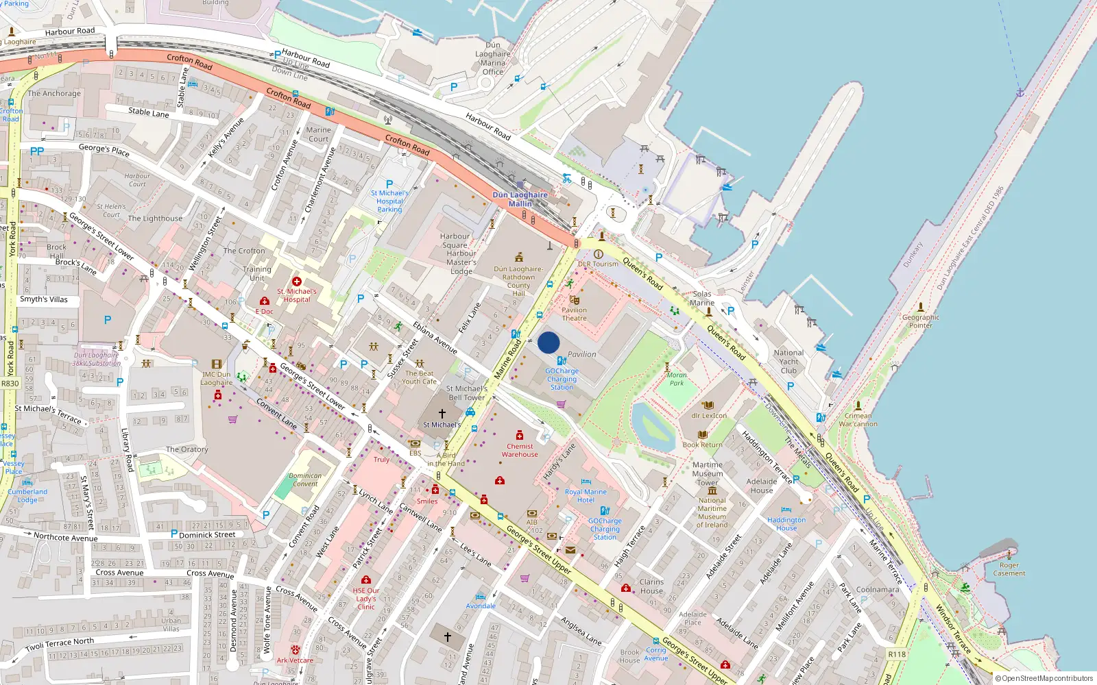 Overhead map showing the location of Apt 22 Pavilion, Marine Road, Dun Laoghaire