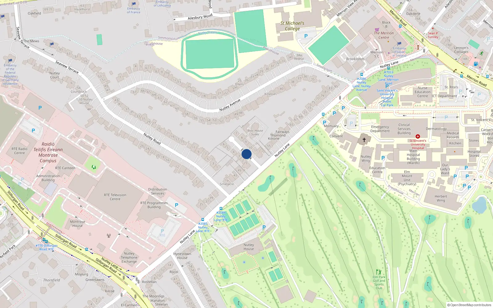Overhead map showing the location of Apt 225, The Links, Elm Park, Merrion