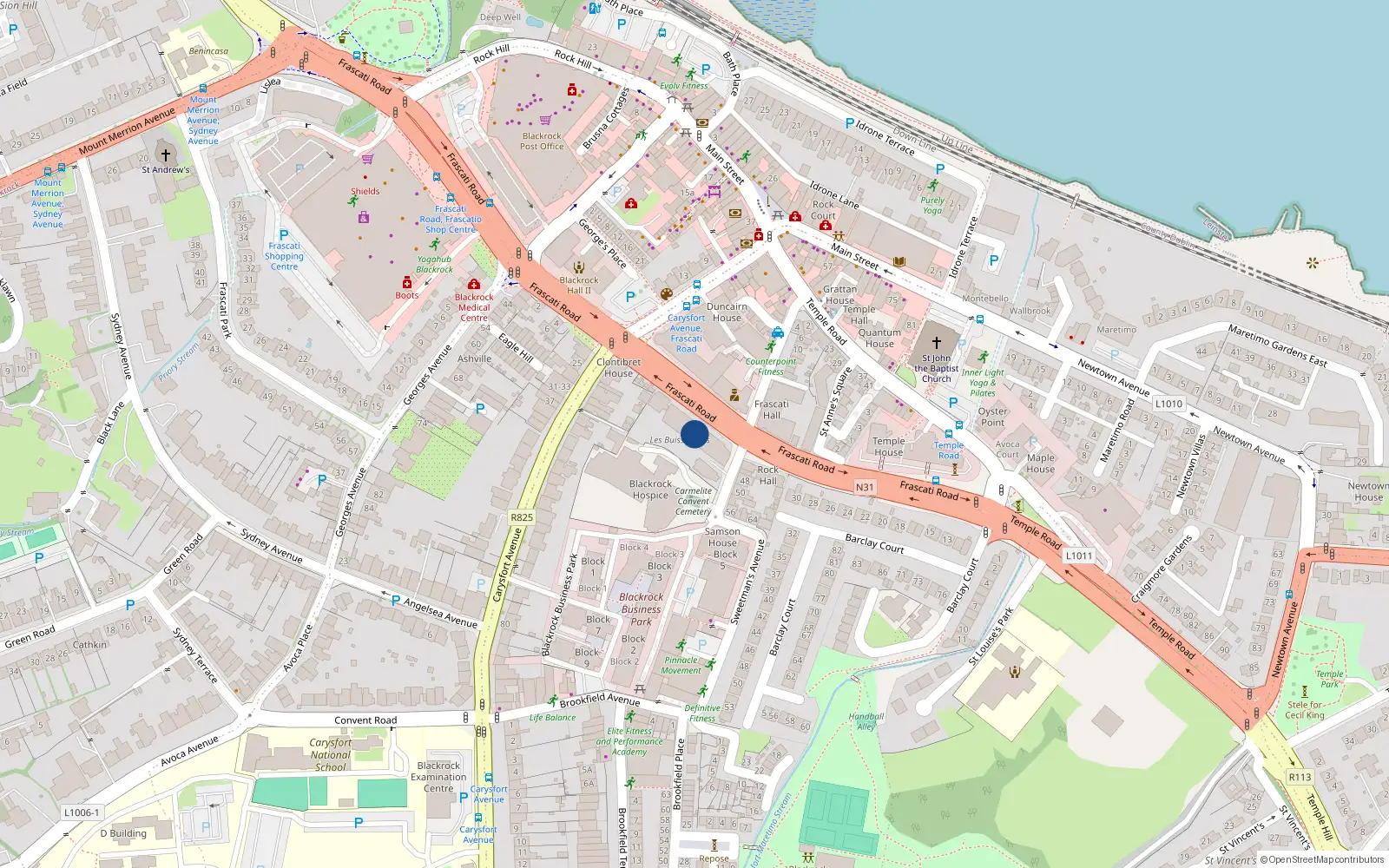 Overhead map showing the location of Apt 23 Les Buissonnets, Sweetman Avenue, Blackrock